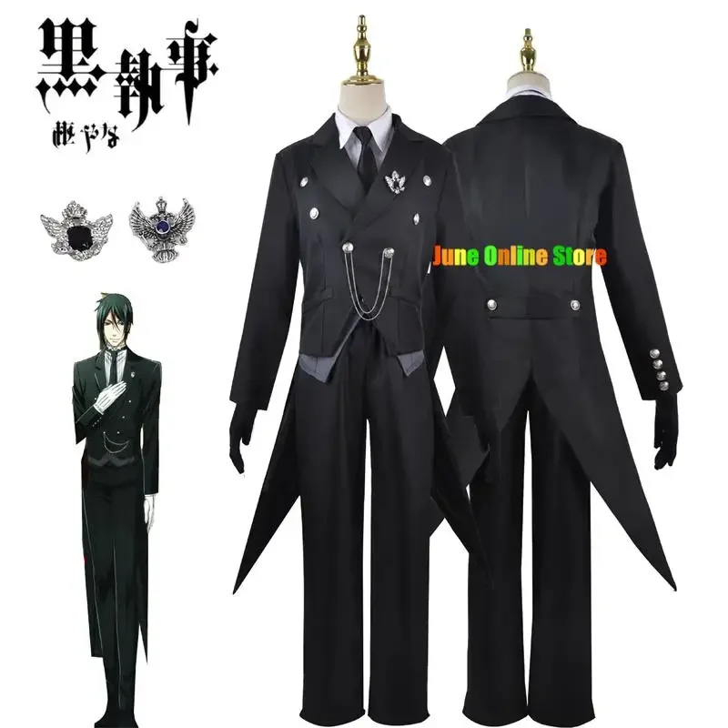 Anime Black Butler Sebastian Michaelis Cosplay Costume Adult Man Woman Coat Shirt Vest Pants Wig Halloween Kuroshitsuji Suit