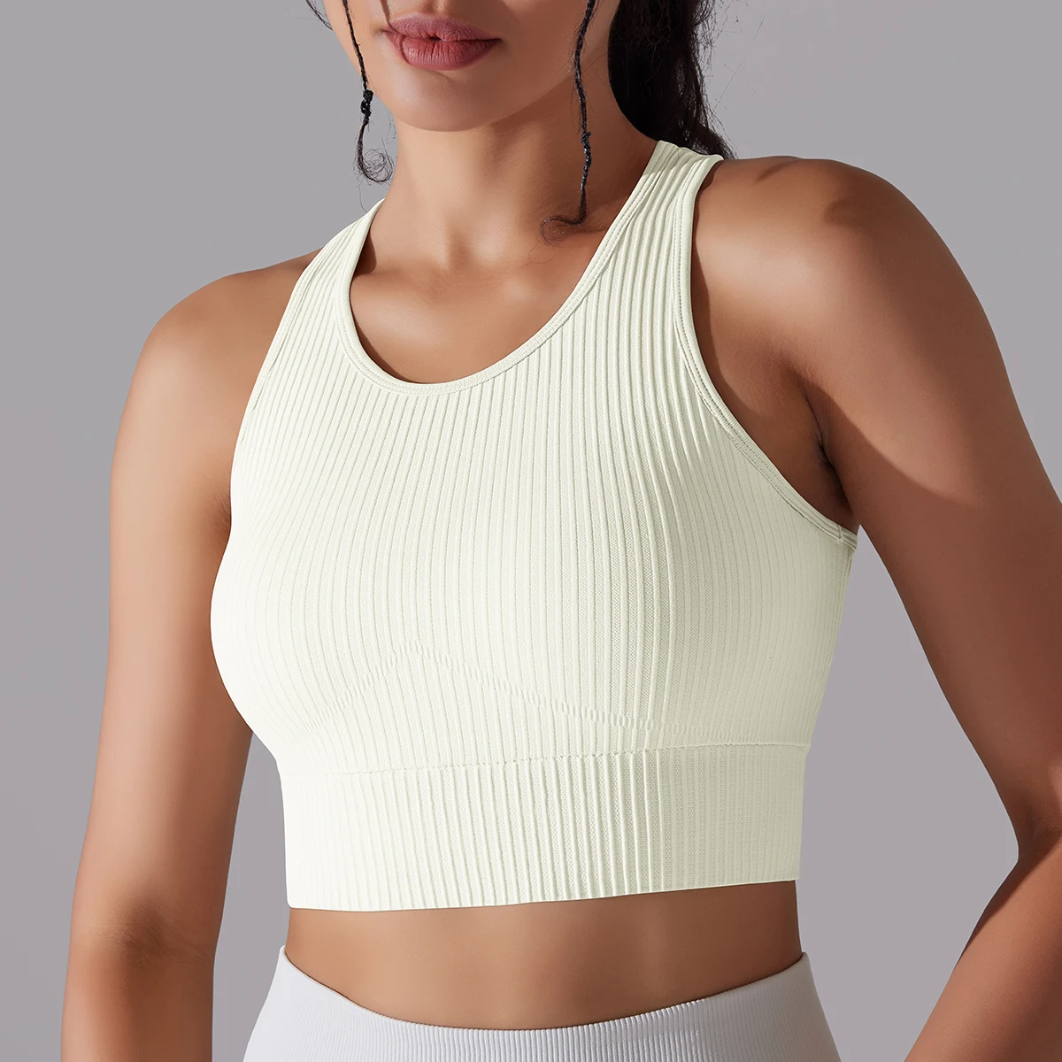 Women Sports Bra Gym Undergarments Sexy Thread Casual Striped Seamless Knitting Fashion Skinny Gym Top