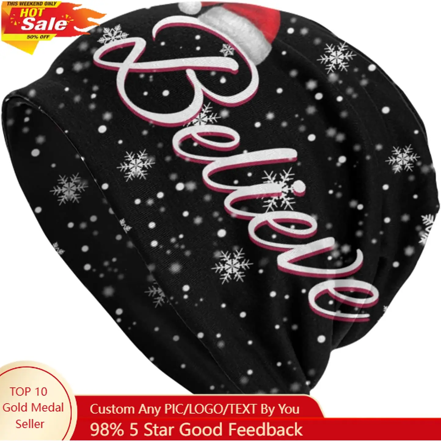 

Holiday Beanie Hats Standard Closed Chemo Knitted Hats Baggy Slouchy Skull Cap Cancer Headwear for Women Men