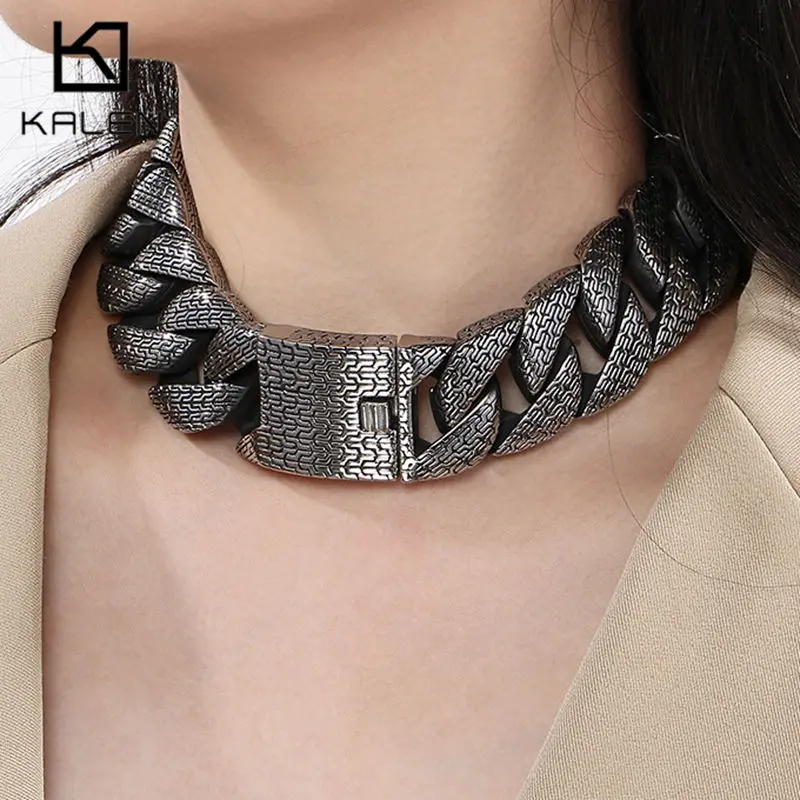 31/21MM Wide High Quality Thick Cuban Chain Women's Choker Punk Men's Vinatge Stainless Steel Wheel Neckalce Domineering Jewelry