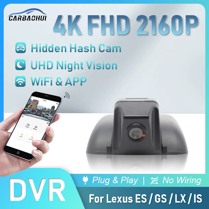 4K 2160P Car DVR Plug and Play Dash Cam Camera UHD Night Vision WiFi Video Recorder For Lexus ES GS Wireless DashCam