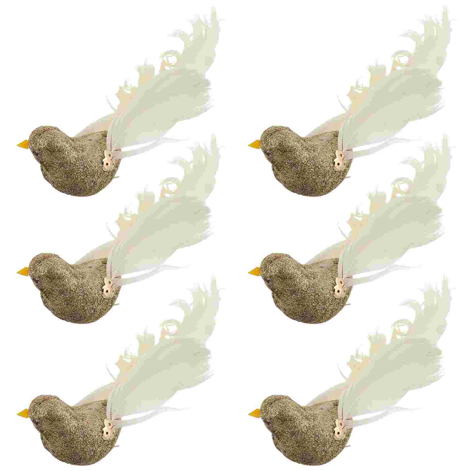 

6 Pcs Gold Powder Artificial Bird Home Decor Foam Decorations for Party