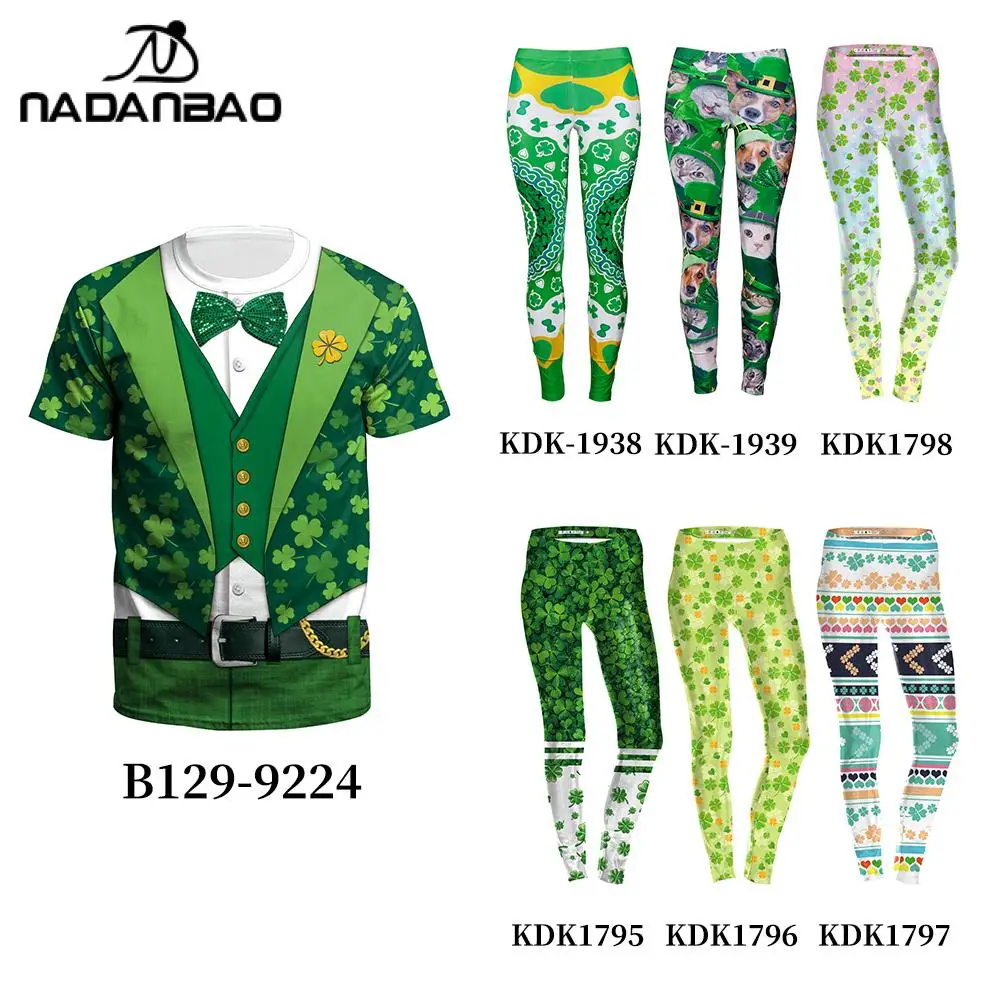 

Комплект брюк с 3D-принтом Shamrock Skull от Nadanbao, женская футболка с круглым вырезом и короткими рукавами, эластичные брюки со средней талией, ирландские фестивальные леггинсы