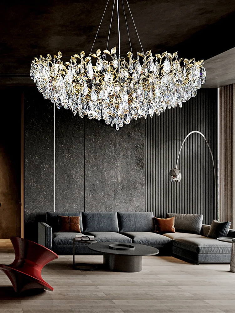 

Luxury Golden Branch Water Drop Crystal Big Ceiling Chandelier Home Decor Led Light Fixture For Living Room Modern Design Lustre