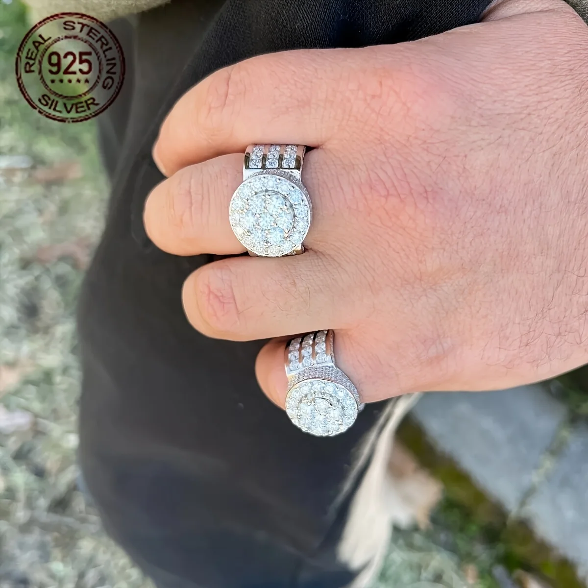 فاخر 925 فضة خواتم للرجال الهيب هوب مثلج خارج الزركون الخنصر الذكور الشرير الأعمال مجوهرات هدية