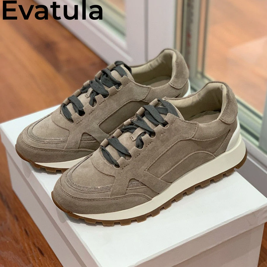 2024 Autumn Suede Leather Lace Up Casual Sneakers Women Thick Sole Flat Shoes Femme Comfort Walking Trainers Shoes Zapatos Mujer