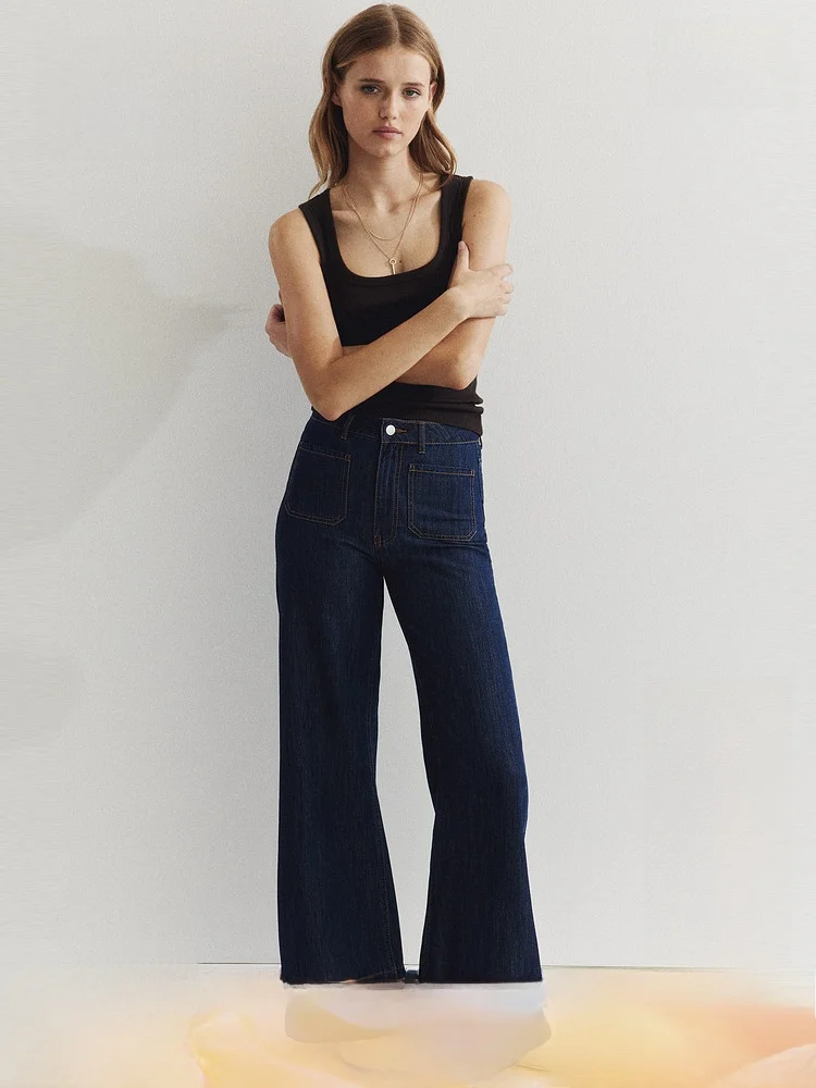 

Джинсы женские летние с высокой талией, широкие прямые, из денима, с эффектом сборки, из хлопка и вискозы Lenzing Eco