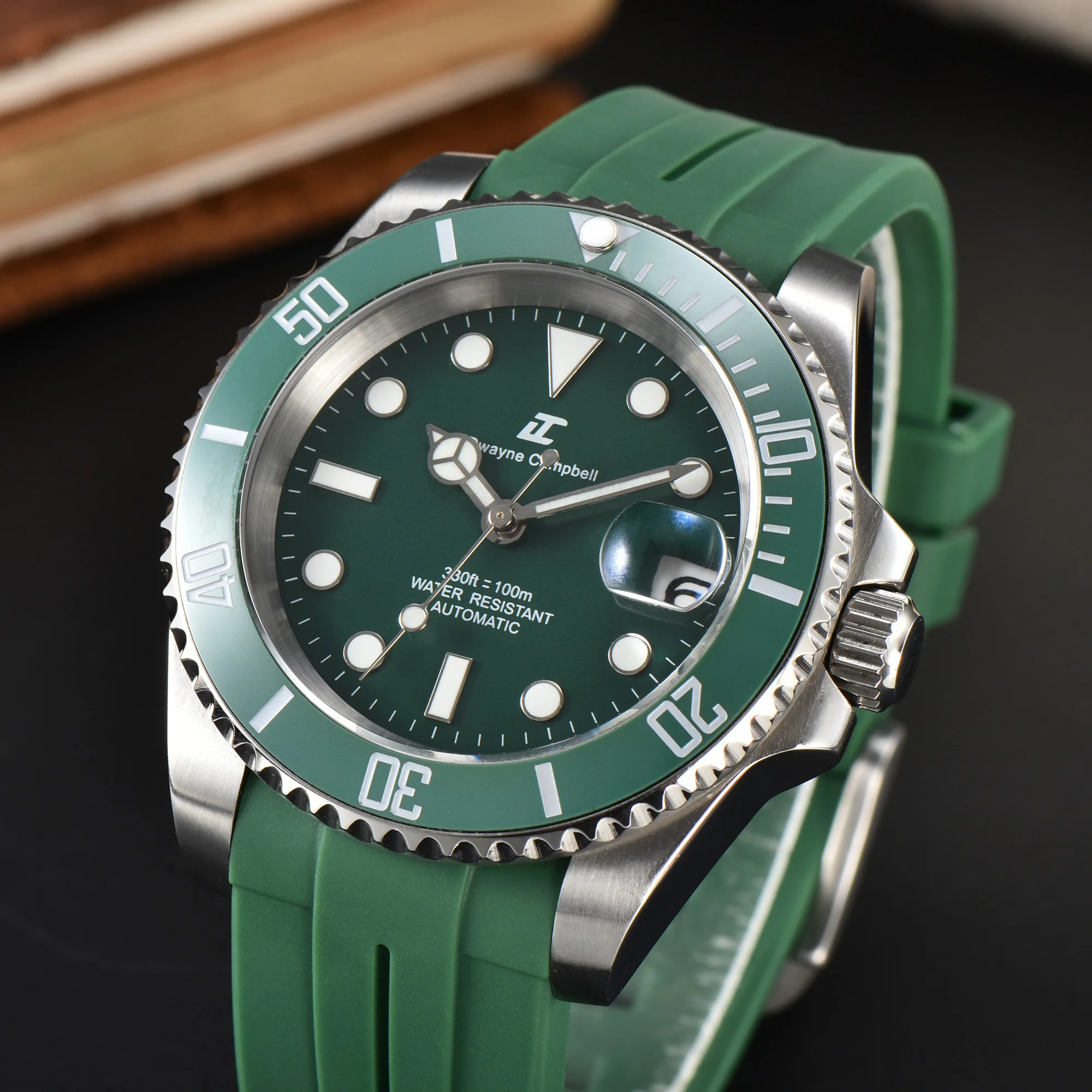 Reloj mecánico de 40,5 mm con movimiento NH35, con cristal de zafiro resistente al agua y correa de acero inoxidable/cauda.