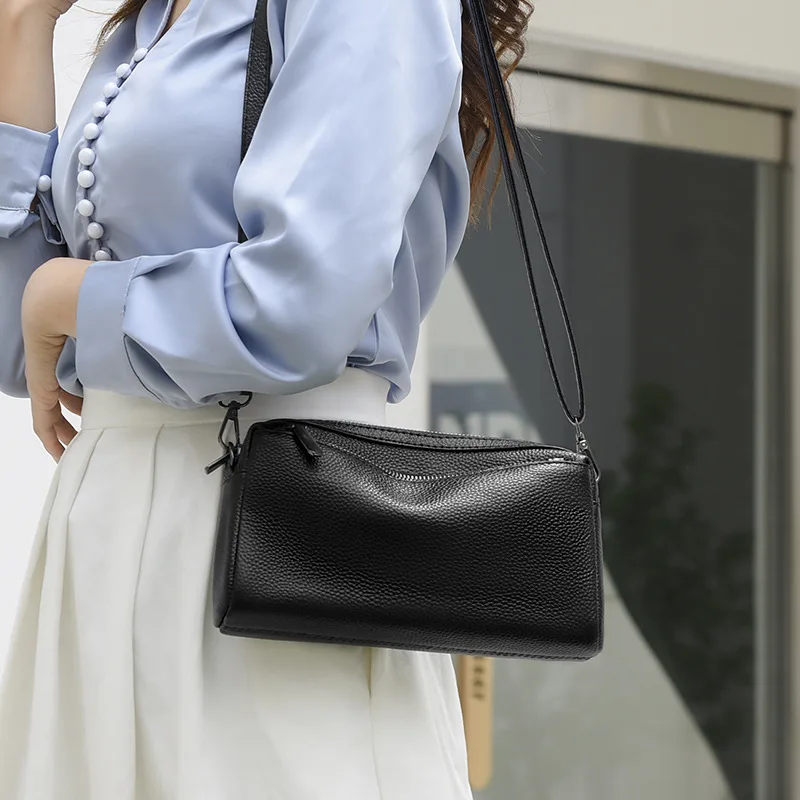 Genuine Leather Multilayer Purse Handbags Women Shoulder Bags Designer Crossbody Bag For Female Simple Fashion Messenger Bags
