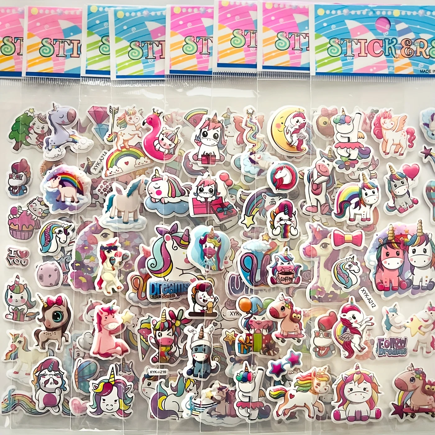 10pcs 3D Unicorn Stickers - 114 Multi-Design Fluffy Puffy Stickers for DIY Crafts, Bottles & Home Decor | Reusable Easy ZSY
