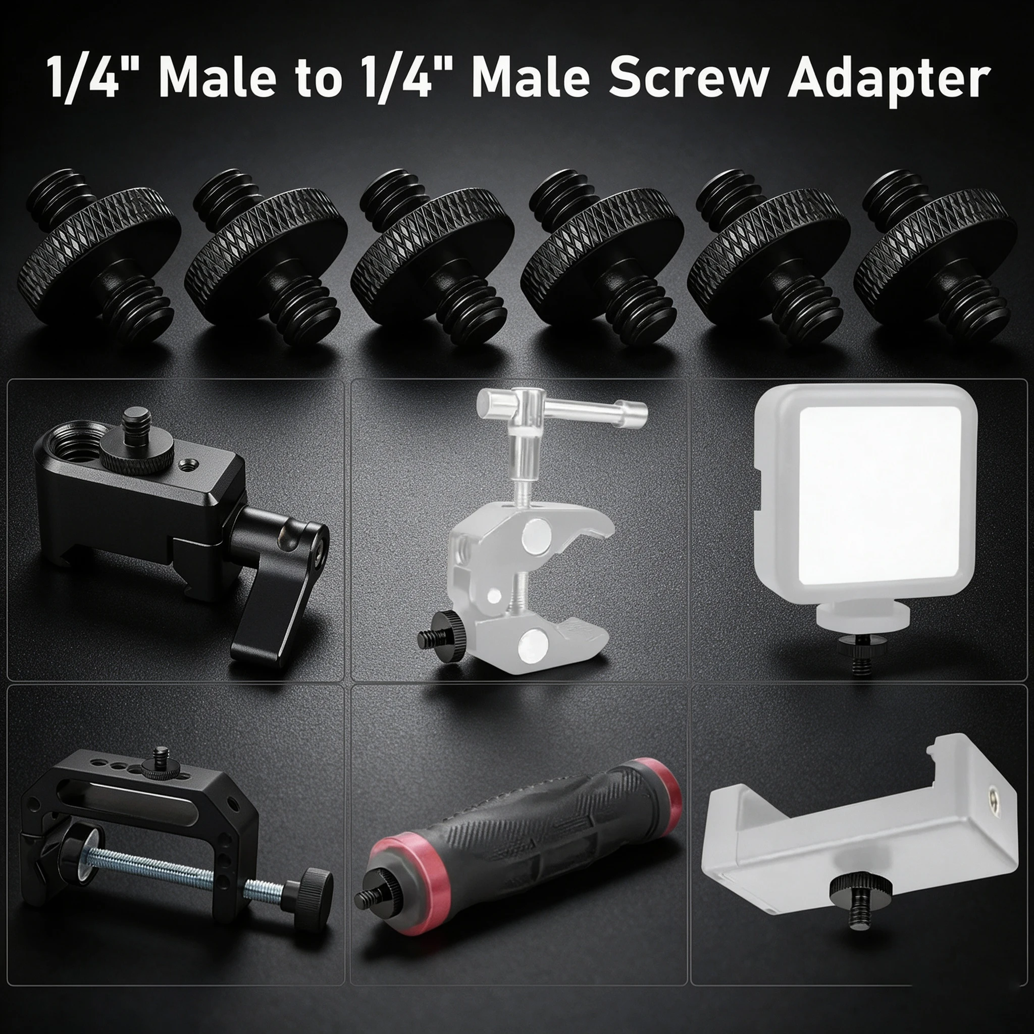 1/4 Male to 1/4 Male Adapter 10PCS 1/4 Double Male Screw Adapter Tripod Screw Stud Camera Mount for Flash Light Stand DSLR Rig