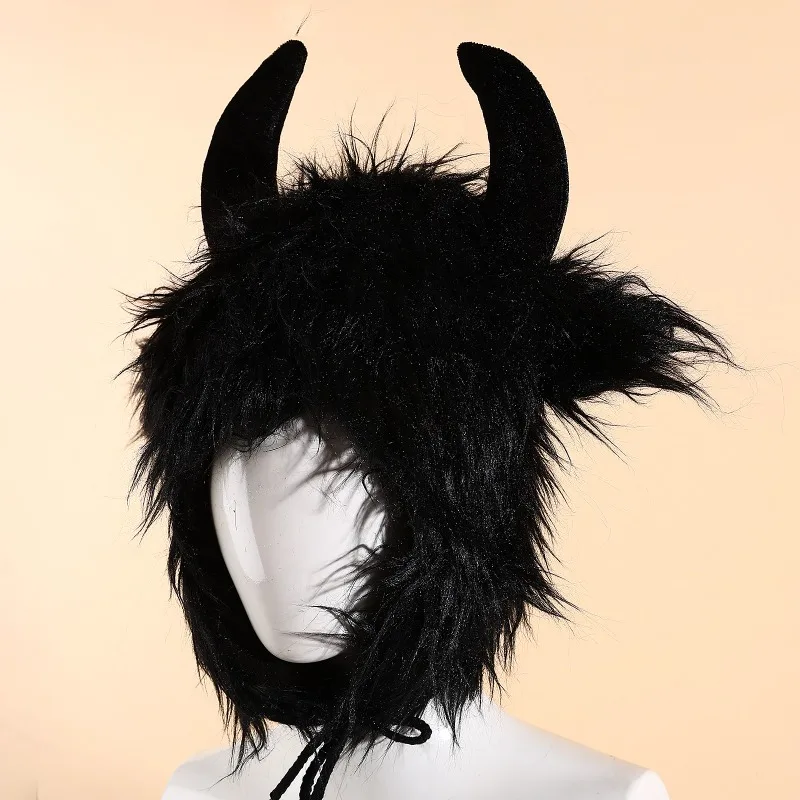 Bull Head Themed Halloween Decorative Hat Warm Funny Personalized Protective Winter Headwear for Men and Women