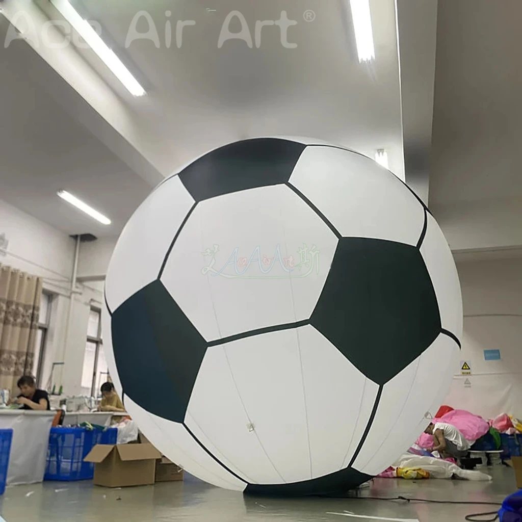 Balón de fútbol inflable gigante, soplado de aire, fútbol con luz LED blanca, escenario para eventos, decoración al aire libre, juegos, accesorios publicitarios