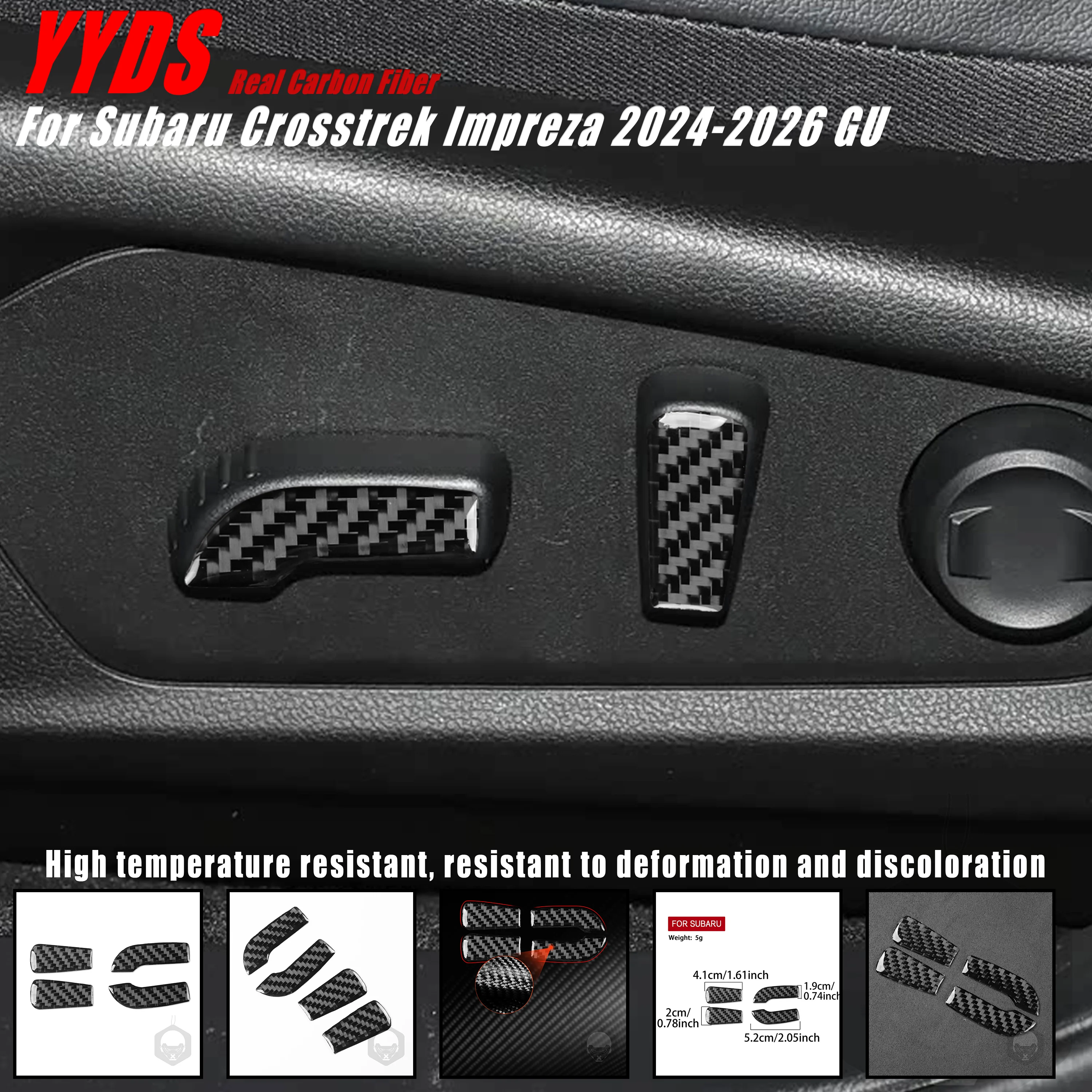 For Subaru Crosstrek Impreza 2024-2026 GU Real Soft Carbon Fiber Car Interior Front Seat Adjustment Button Panel Cover Trim 4Pcs