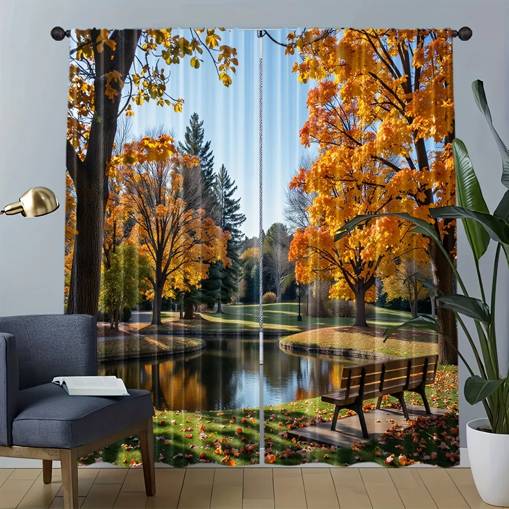 2pcs, Curtain Cloth Autumn Harvest Machine Washable (without rod,No movement, no battery) Room Decor Ldeal forLiving RoomBedroom
