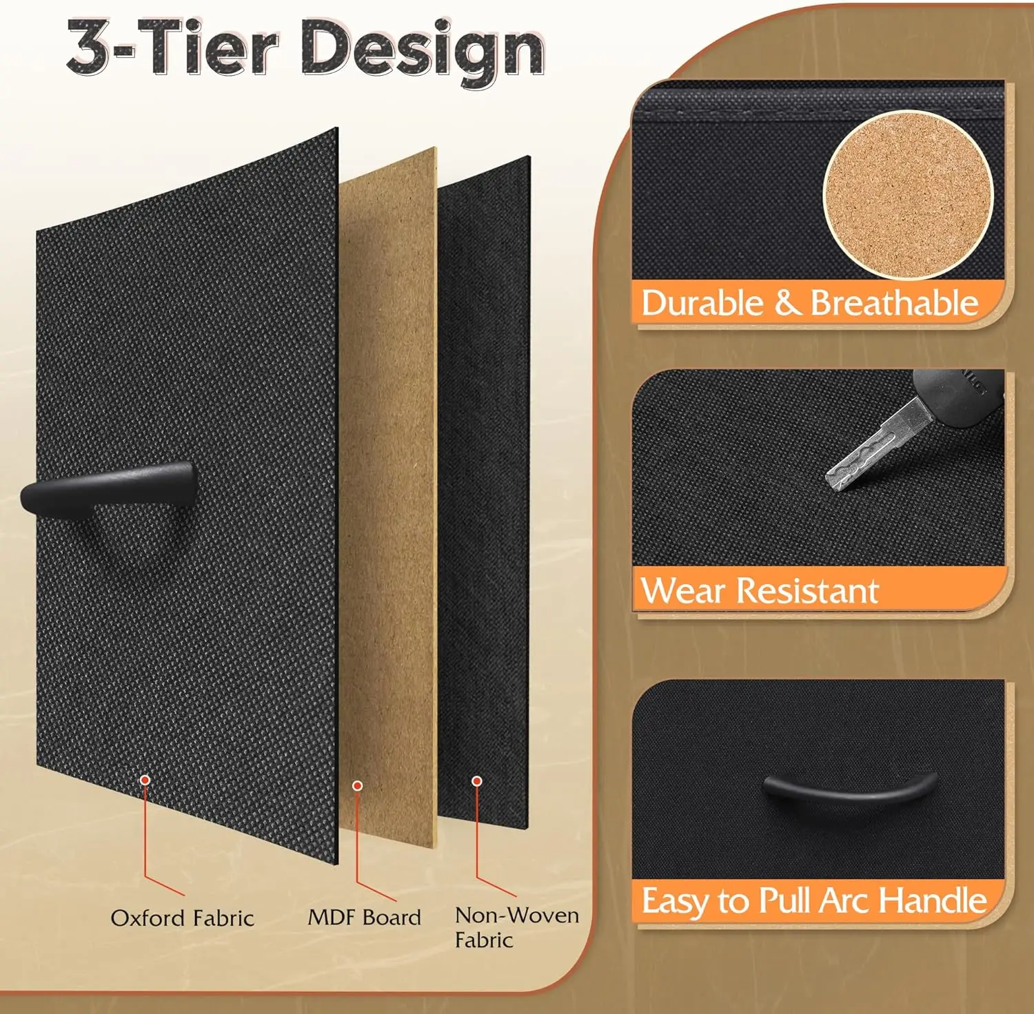 Kommode mit 9 Schubladen, Aufbewahrungsturm aus Stoff für Schlafzimmer, Flur, Schrank, hohe Kommoden-Organizer für Schlafzimmer mit Stoffbehältern