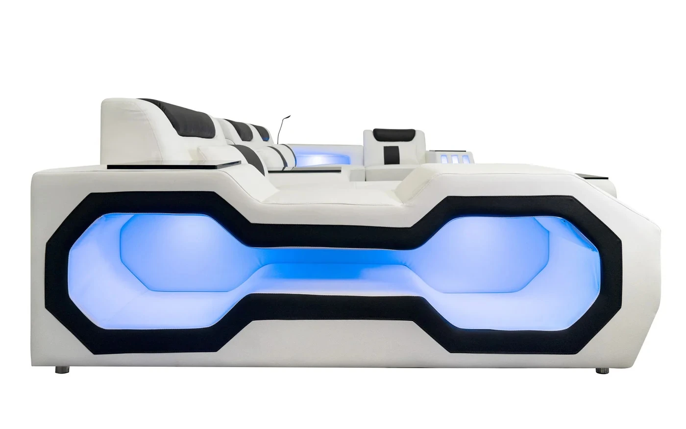 Modern LED Lighted Sofa Set with Recliner, Adjustable Headrest & Console | Luxury Leather Sectional Couch | Futuristic Furniture