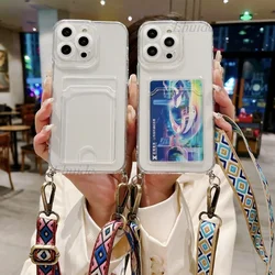 Vintage Strap Case For iPhone 17 16 15 Pro Max 14 Plus 13 12 Mini 11 Pro XS Max Crossbody Lanyard TPU Wallet Crystal Clear Cover