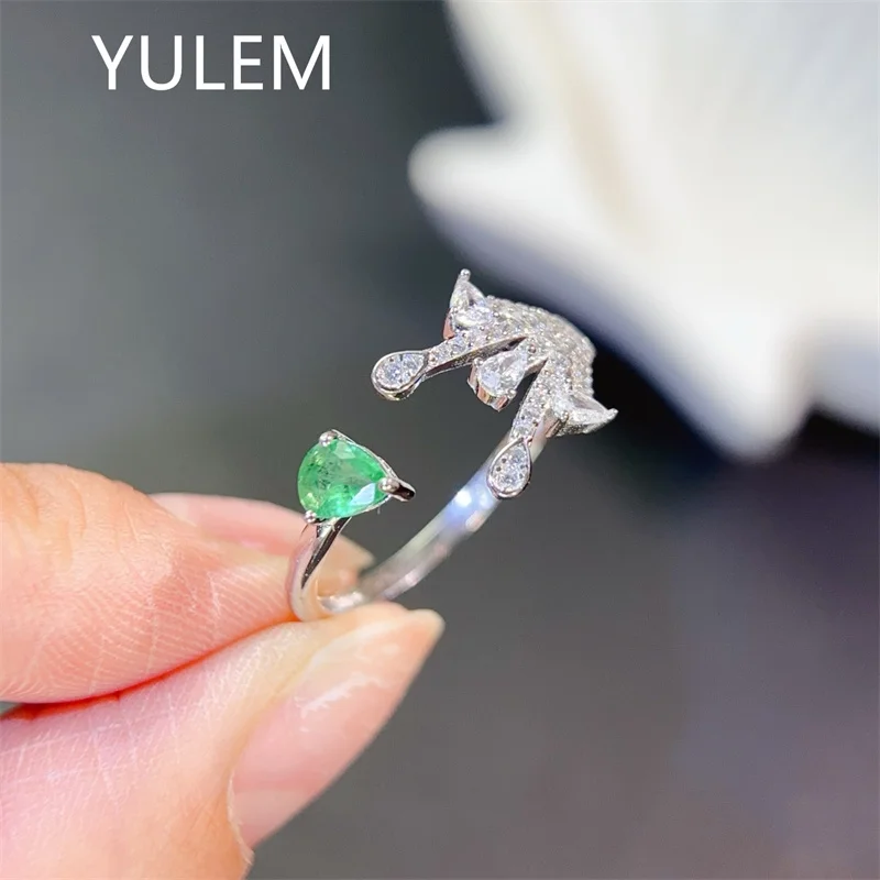 

Кольцо YULEM 4x5 мм с натуральным изумрудом в форме капли, регулируемое, из серебра 925 пробы, для женщин, на каждый день