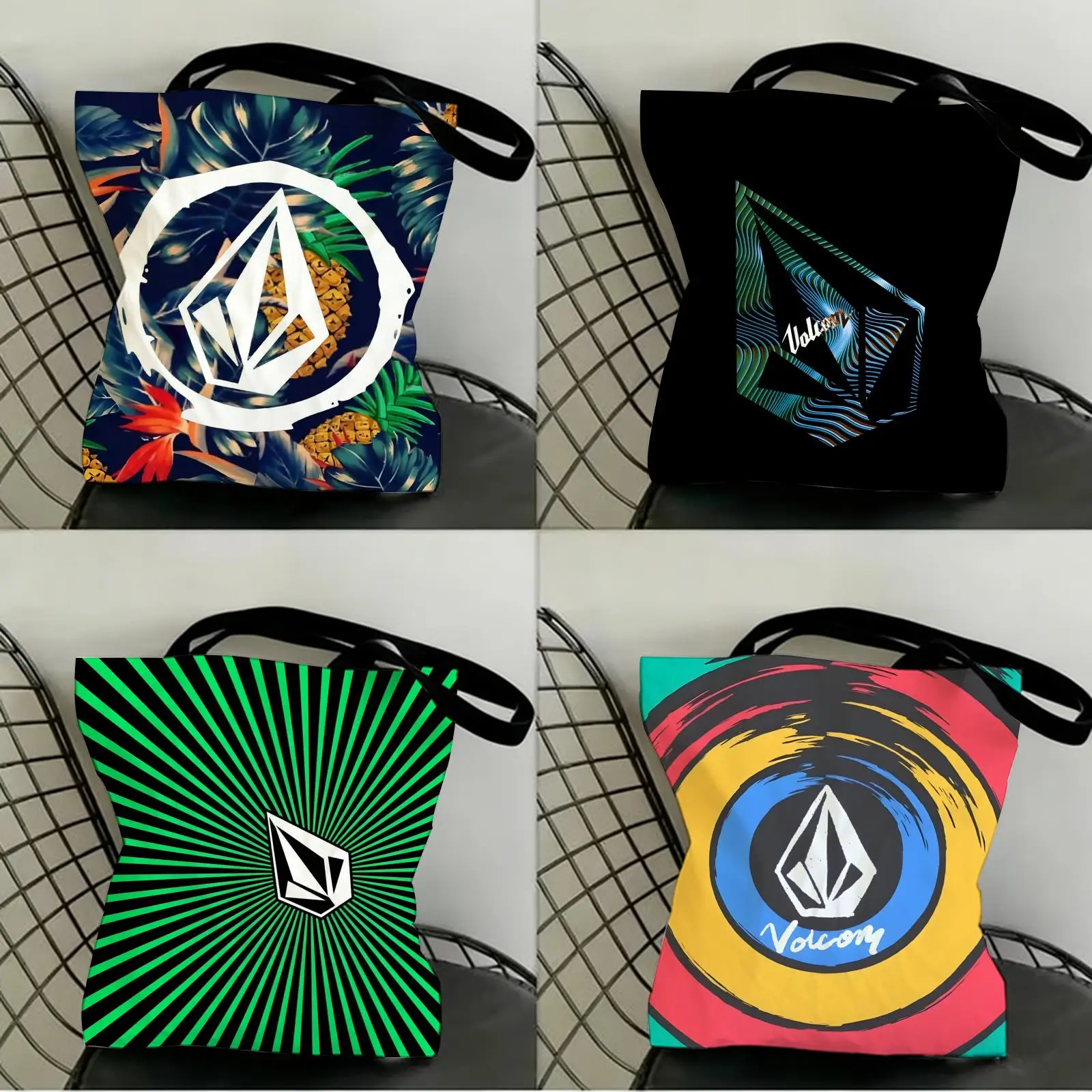 Bolsos de almacenamiento V-Volcom de moda, bolso de lona con estampado de doble cara, bolso de hombro de gran capacidad para mujer