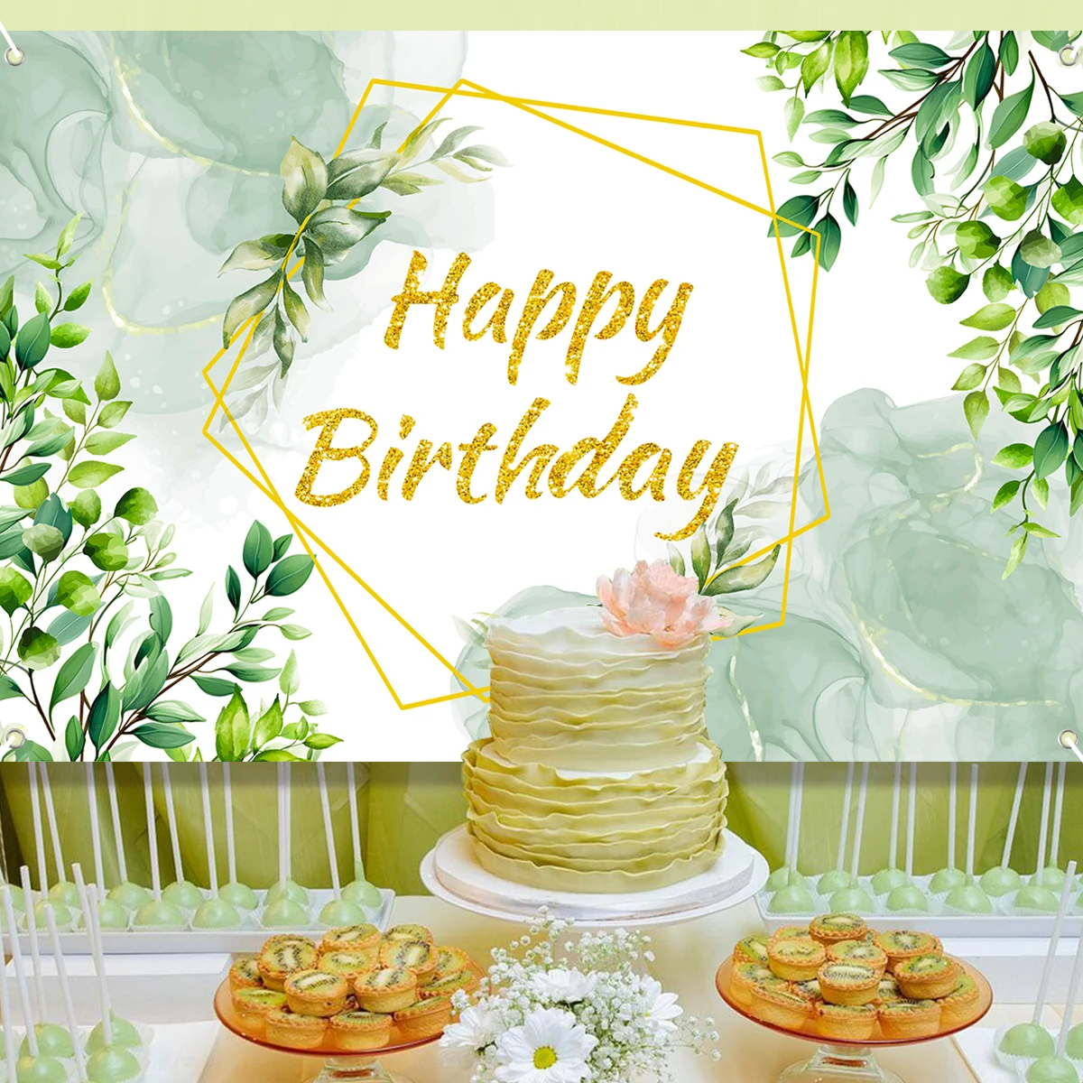 أوراق الأوكالبتوس الخضراء عيد ميلاد البوليستر خلفية حفلة عيد ميلاد ديكور الاطفال حفل زفاف عيد ميلاد لوازم استحمام الطفل #3