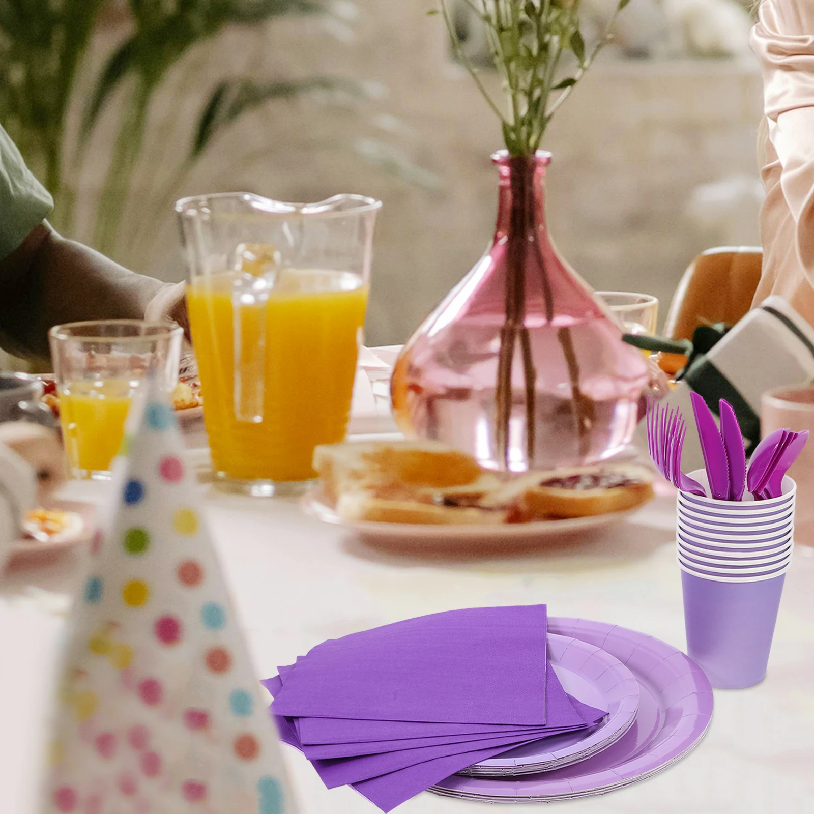 

Paper Plates Set Cups Napkins Party Supply Decorations Setting Props Birthday Supplies Purple and