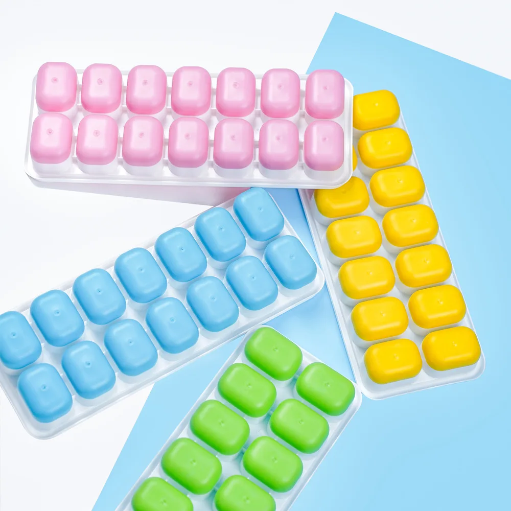 

14 square ice cube mold with lid, silicone soft bottom, easy to detach molded ice box