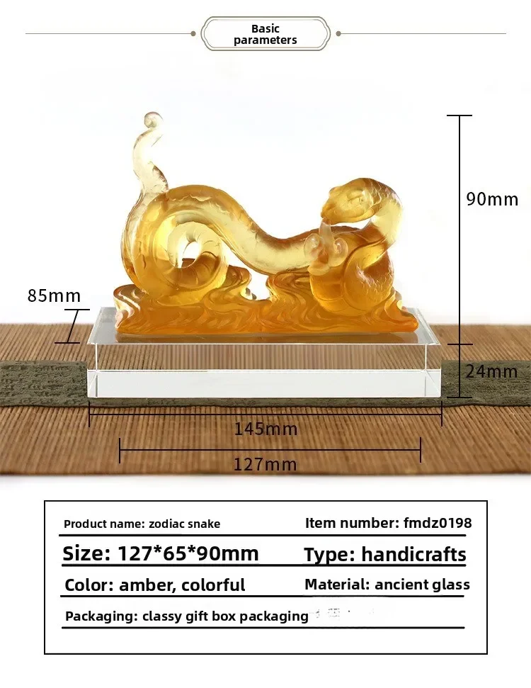 المزجج زودياك الأفعى روي كريستال الإبداعية محظوظ منضدية زخرفة ديكور المنزل التميمة الحرفية هدية