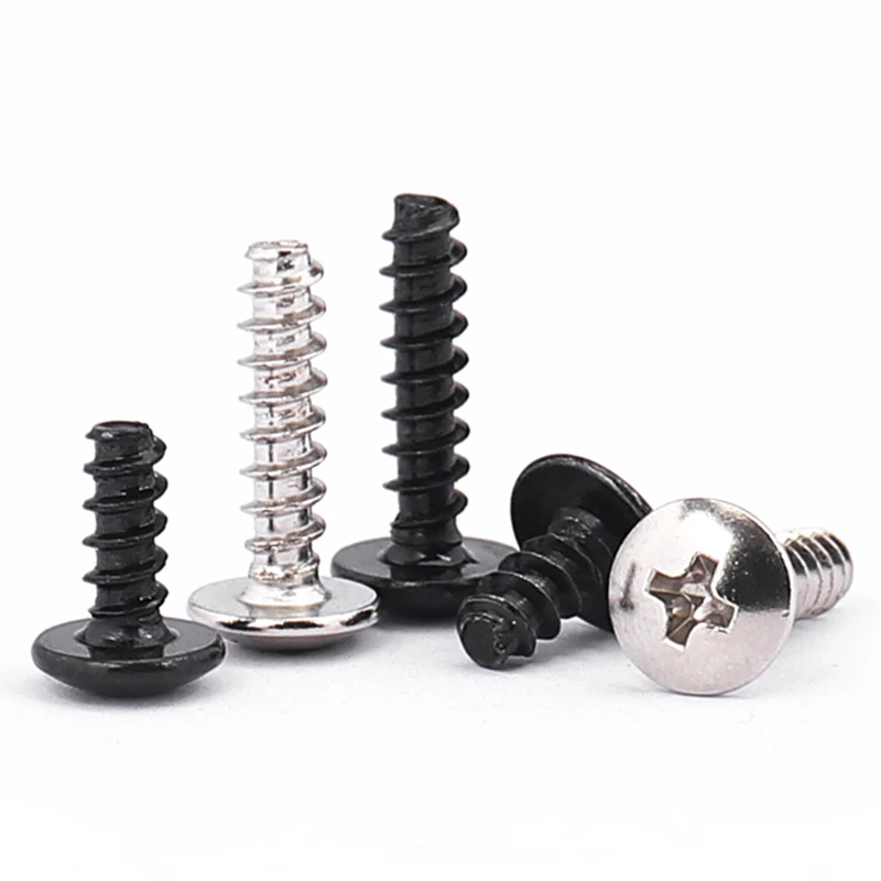 50/ 100pcs M3 M3.5 M4* L Steel Nickel/ Black Zinc Plated Phillips Truss Head (Cross Recessed Mushroom Head) Self Tapping Screw