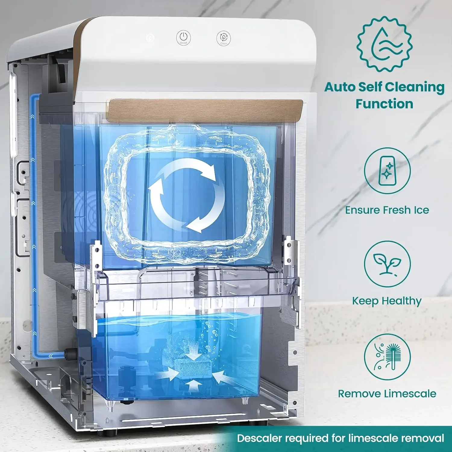 Household V2.0 Countertop Gemi Nugget Ice Maker | Self-Cleaning Pellet Ice Machine | Open and Pour Water Refill | Stainless Stee