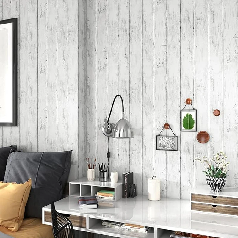 Classic ivory white yellow wood grain paper self-adhesive detachable veneer wallpaper for living room DIY decoration stickers