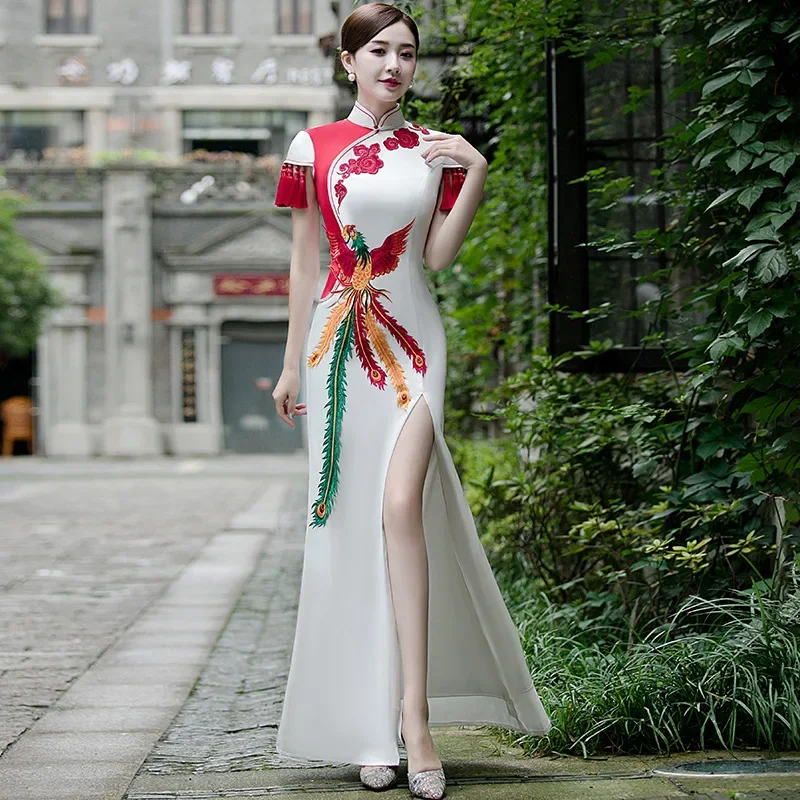 

Винтажный классический Ципао Русалка женский длинный стиль элегантный утягивающий китайский стиль улучшенный сценический Cheongsam