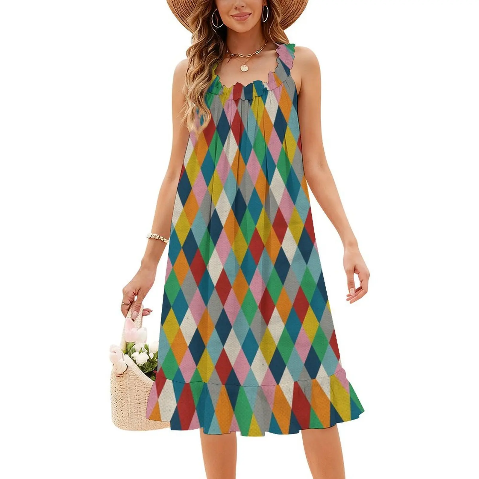 Estilo coreano vestido casual para mulheres simples diário escritório senhora vestidos diamante arco-íris cor brilhante vestidos de festa