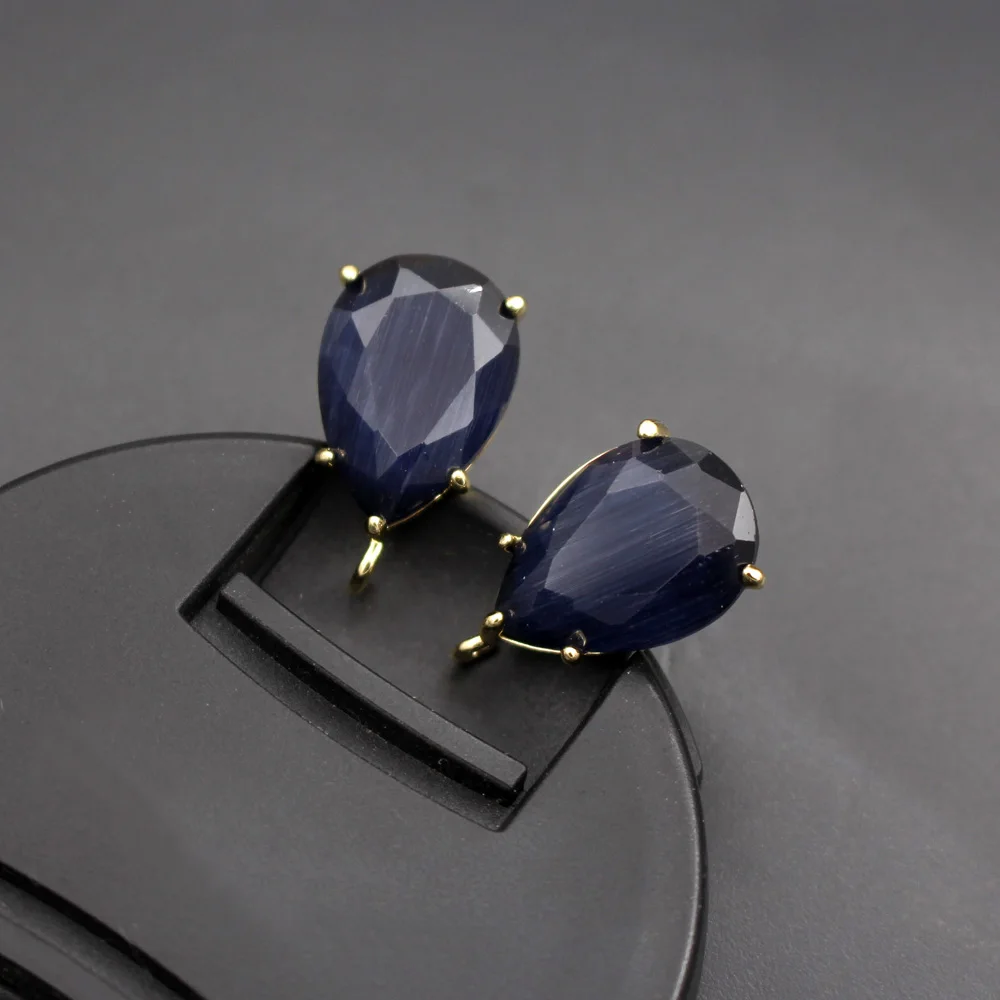 6pair Colorful Teardrop Blue Green Cats Eye Stone Earrings with Loop Linker Connector DIY for Women Hanging on Drops Earrings