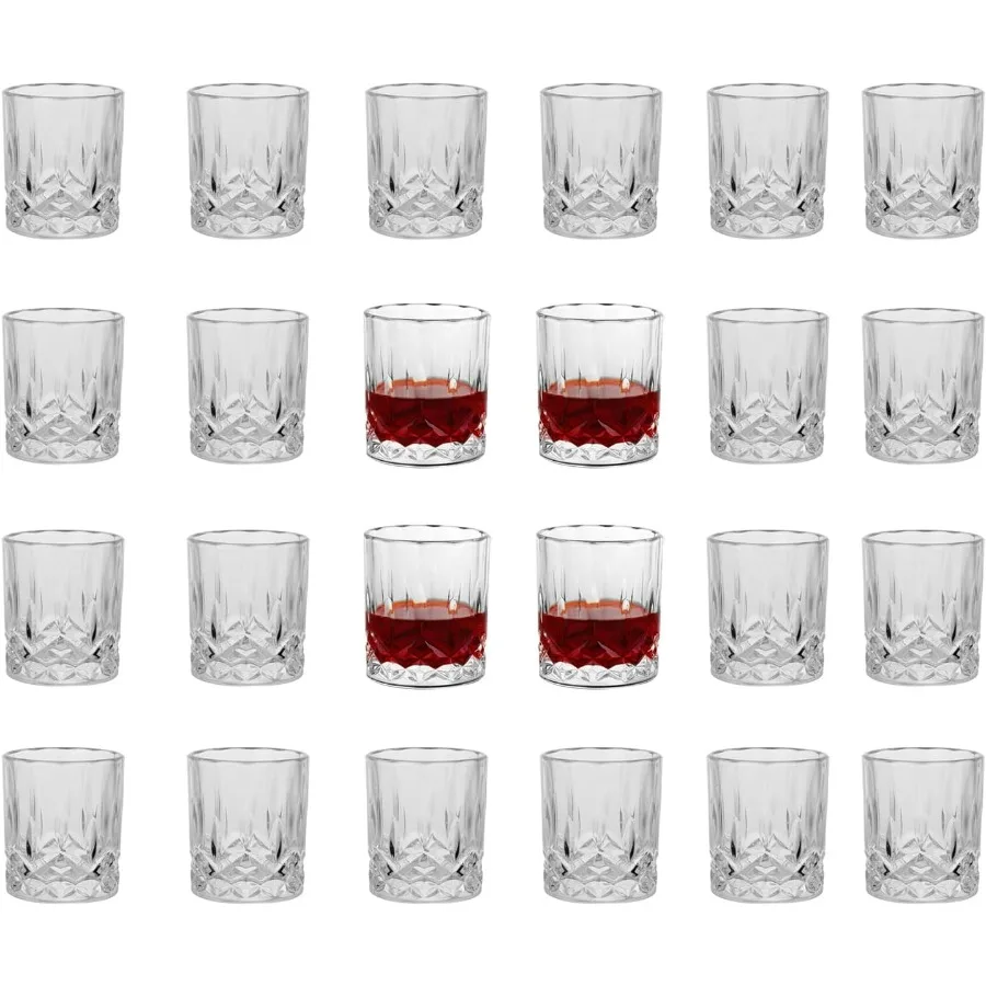 Paquete de 24 copas de whisky antiguas para servir escocesas Bourbon, coñac, vodka y bebidas de cóctel, artículos de bar de rocas de 10 Oz con Dura