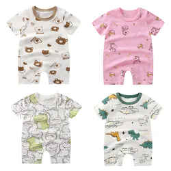 Nieuwe Baby Kleding Baby Jongen En Meisje Puur Katoen Zacht En Comfortabel Leuke Cartoon Korte Mouwen Een Stuk romper Pasgeboren Gift