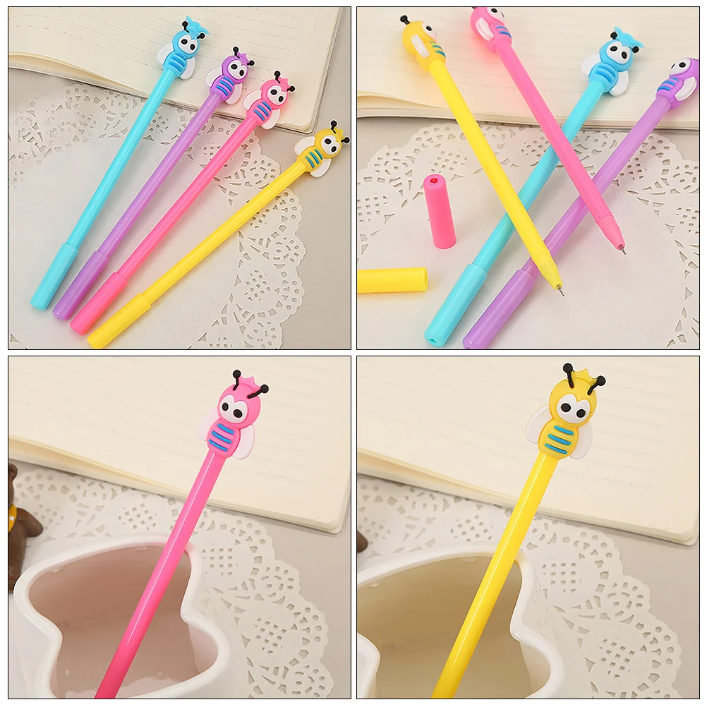 12 Pcs Fine Tip Bee Gel Pen Office Pens Students School Supplies Silica Cartoon Shape Writing