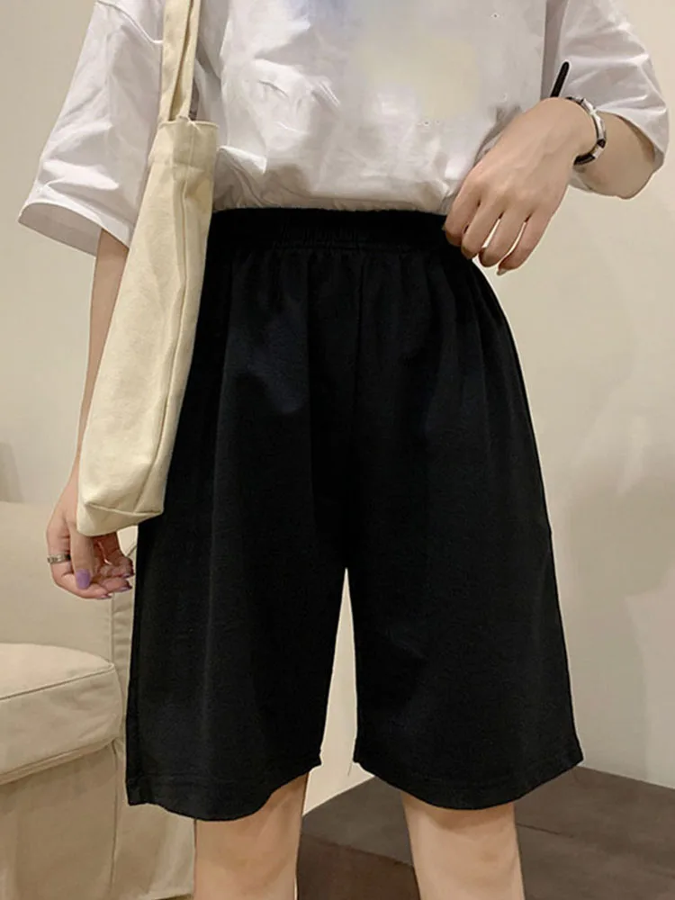 

Korean pure cotton gray black women shorts fashion casual regular loose straight solid elasticity jogger shorts female