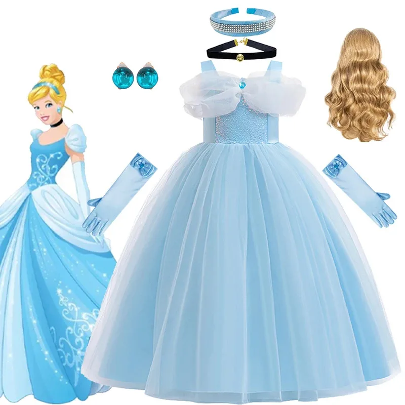 

Girls Dreamy Cinderella Cosplay Costume Kids Off Shoulder Sleeveless Ball Gown Halloween Carnival Cartoon Role Playing Sets
