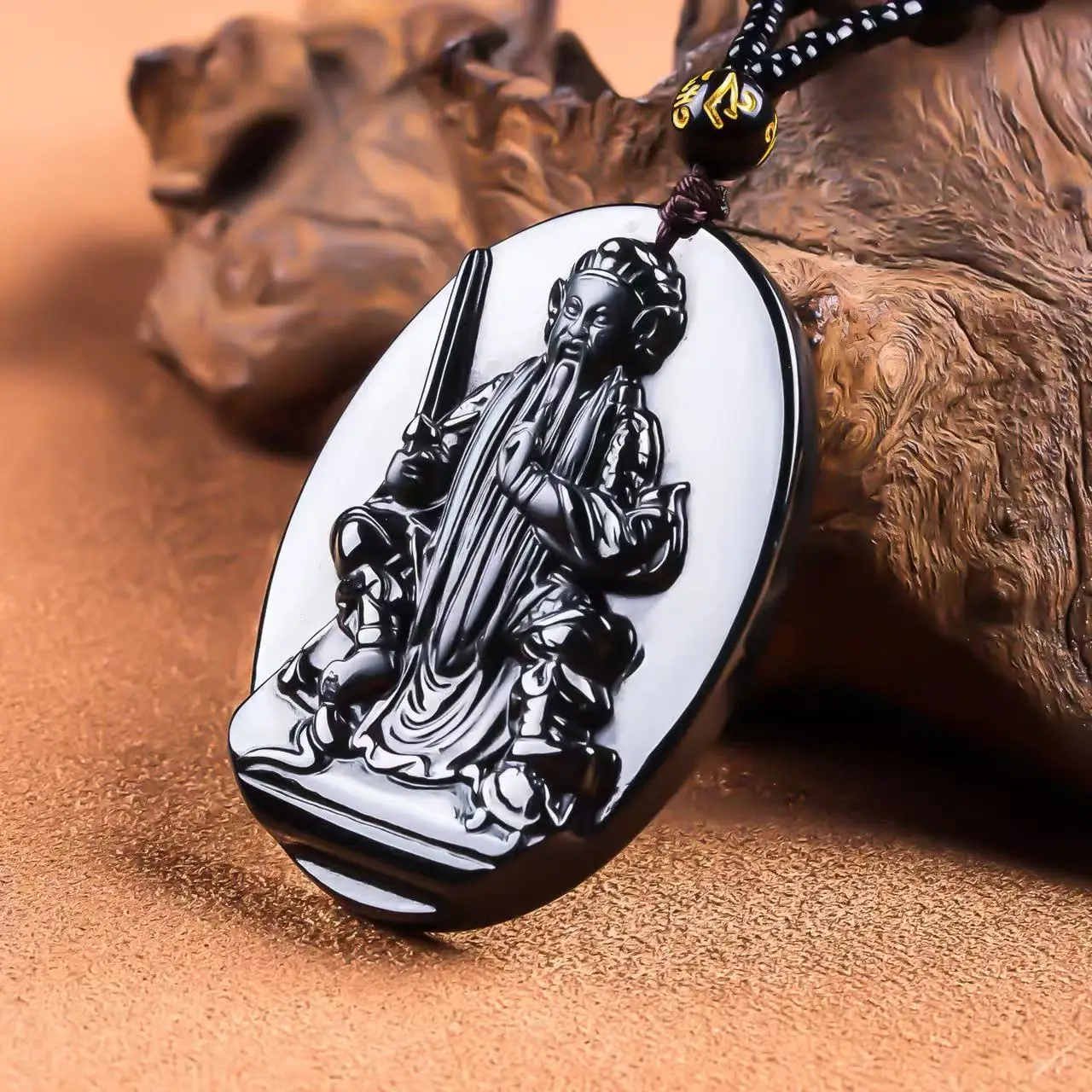 Natural Jadeite A-grade Ink Jade True Martial Emperor Pendant Three dimensional Carving Male and Female Jade Pendant Drop Ship