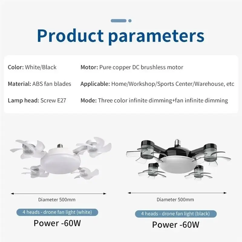 【KITCHEN GADGET】Ceiling Fan Light 60W 2-In-1 Fan Light Drone Design With Remote Control For Living Room For Entrance Hall Family view 6