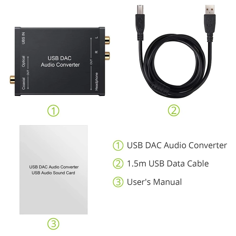 USB To SPDIF Coaxial RCA And 3.5Mm Headphone Jack Converter USB DAC Optical Audio Adapter USB DAC PCM For Windows Mac