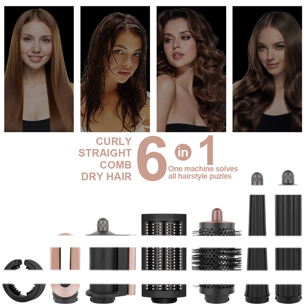 STLF HS 08 6 في 1 أداة تجعيد الهواء الكهربائية المحمولة متعددة الوظائف LED مع حرارة قابلة للتعديل للاستخدام في الفندق