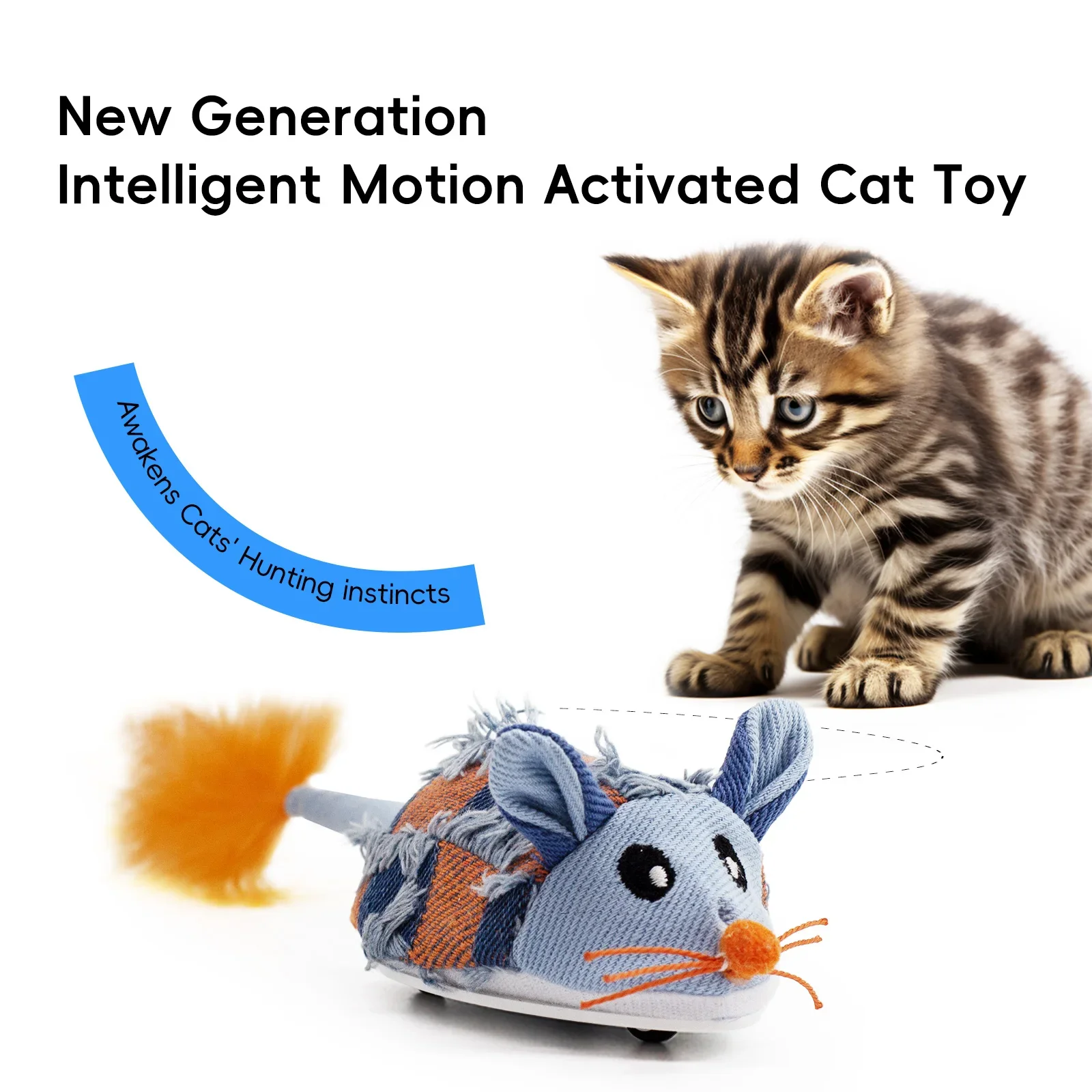 NEW Motion Cat Toy, Electronic Moving Mouse Cat Toy, Interactive Cat Toy with Rechargeable Battery, Sound Box Cat Mouse Feather