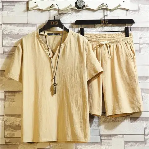 2025 Summer New Men's Classic Fashion Cotton and Linen Two-Piece Men's Leisure Loose Comfortable Large Size High-Quality Suit