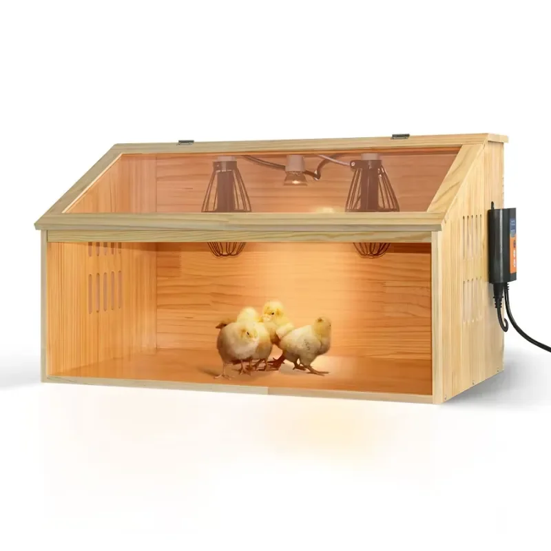 Temperature-controlled Wood Brooder Box for Chicks Quail Poultry Farm Hatching Equipment with Windproof Feature