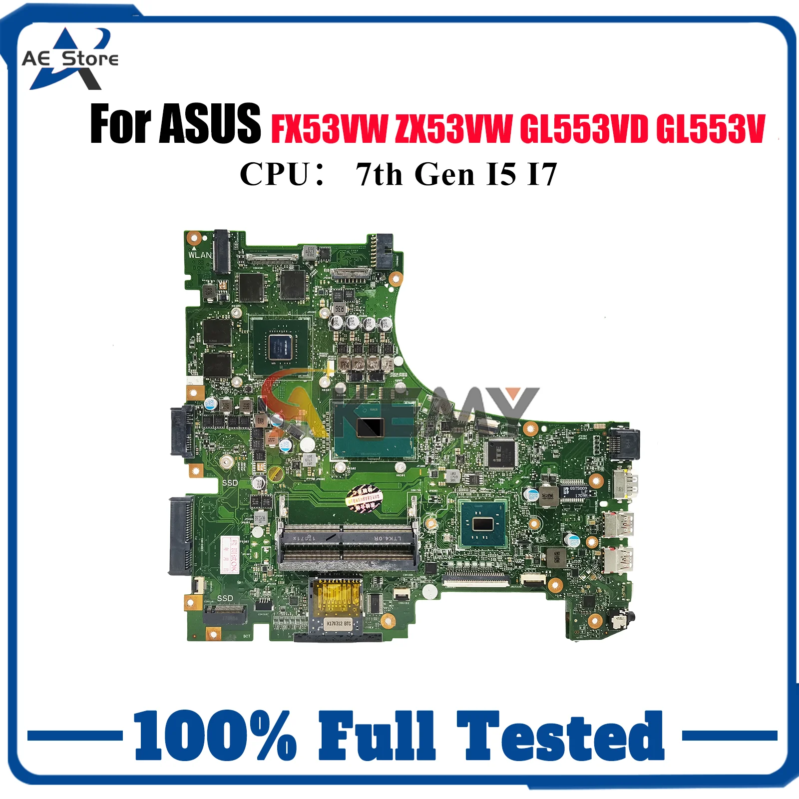 

GL553VD Laptop Motherboard For ASUS ROG ZX63V FZ53V GL553VE ZX53VW FX53VW ZX53V GL553VD GL553V Mainboard With I5 I7 CPU tests OK