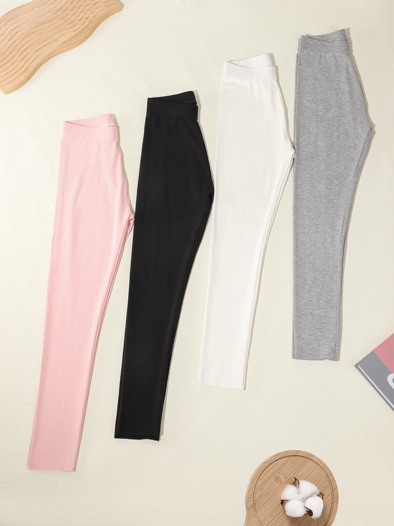 4 Stück für Mädchen lässige Basic einfarbige High Spring/Summer Leggings