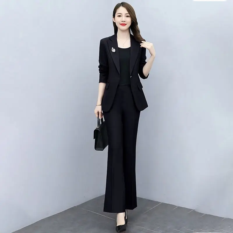 Women's Spring Autumn Blazer Long Pants Two Piece Set Korean Office Lady Graceful Work Suit Jacket Straight Trousers Outfit 2022