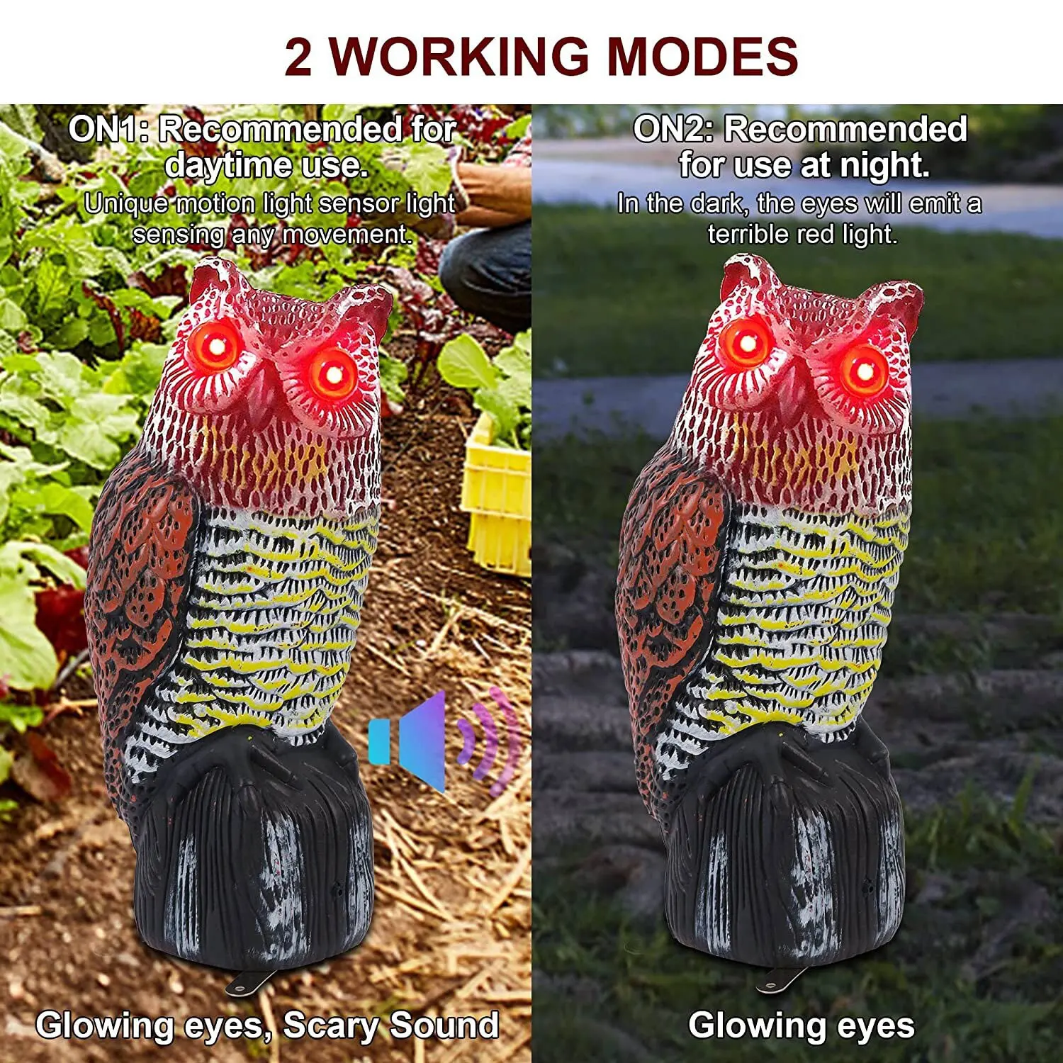 Simulated Owl Vocalization Sculpture Resin Crafts Outdoor Courtyard Solar Energy Eyes Glowing Garden Decoration Ornaments